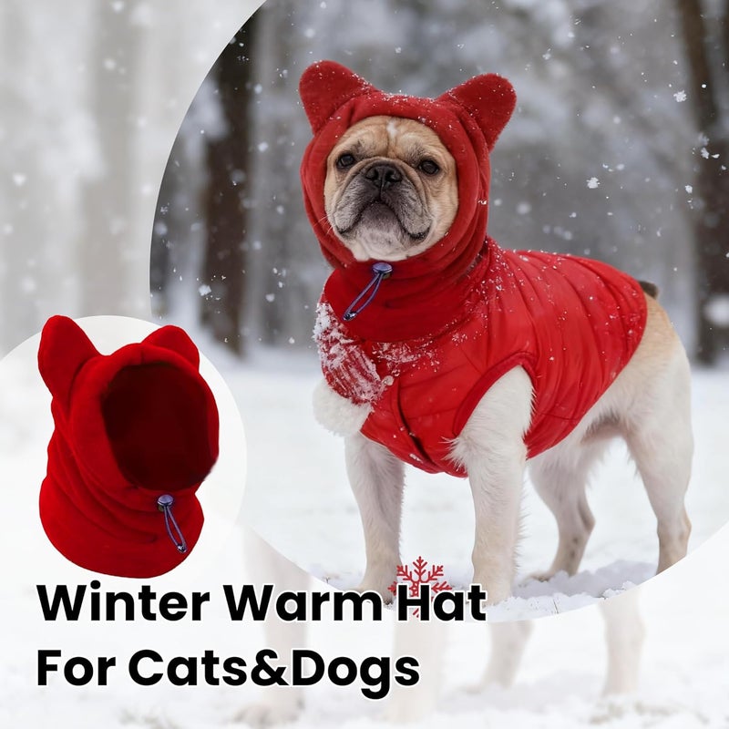 ETOFIXEE Dog Snood Winter Hood with Ear Protection, Fleece Neck Warmer for Dogs, (Red, Medium) - Image 2